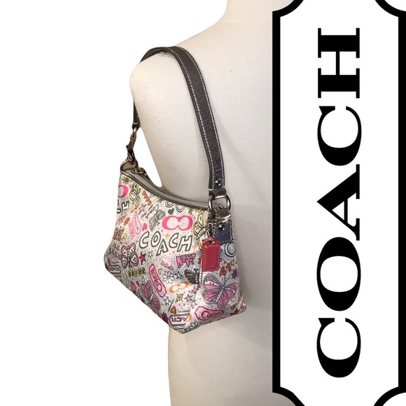 Coach Handbags - COACH NYC CC MINI-PURSE POUCH Pink SILVER Grey BUTTERFLY STARS HEARTS LOGO